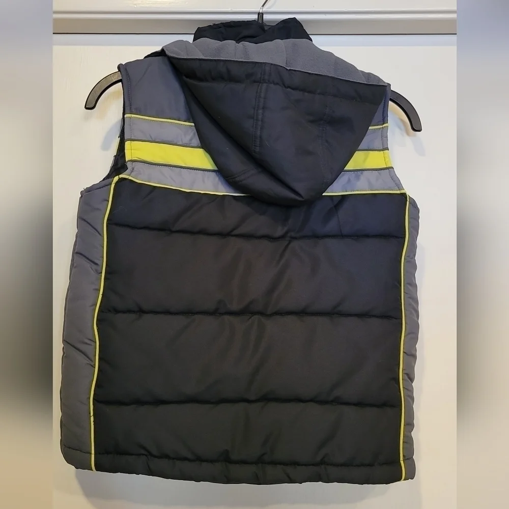 Triple Star Boys hooded sleeveless puffer vest black, grey, yellow - Picture 5 of 7